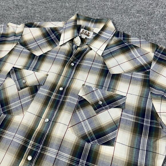 Vintage Ely Cattlemen Mens Shirt Medium Brown Western Snap Plaid - Picture 2 of 7